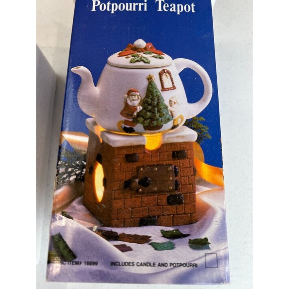 Vintage Christmas Porcelain Potpourri Teapot Candle Holder Home Decorative - Picture 3 of 4
